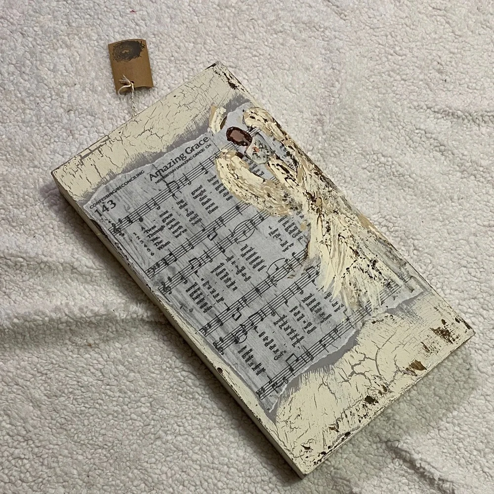 Rustic Angel Hymn Wall Art handmade hand painted NWT